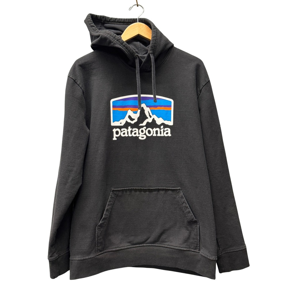 Patagonia Hoodie Mens Large Uprisal Hoody Black Logo Pullover Fitz Roy Outdoor